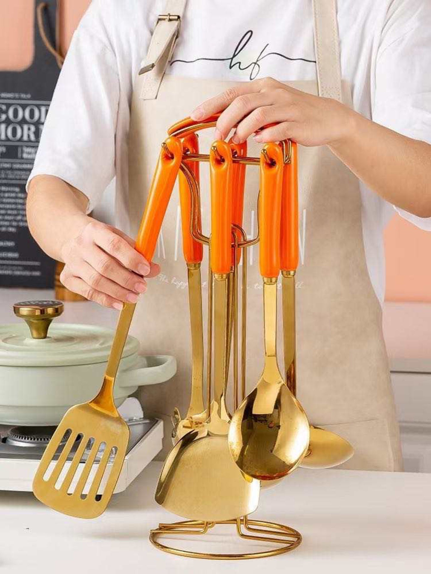 Franco Kitchen Utensil With Ceramic Grip and Rack 6pcs